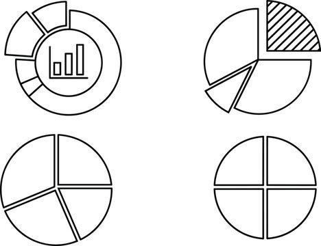 Abstract circular chart icon collection, donut pie quadrant visualization graphics, modern business analytics infographic statistical design elements illustration artwork