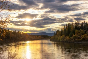 Fototapeten Wald Fluss An autumn sunset on the Selenga River, which flows into Lake Baikal. Russia  © Shchipkova Elena