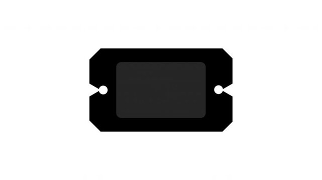 Clean animated blank ticket coupon label with a black rounded shape and dark center panel on a white background