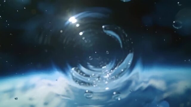 Drifting droplet rotating as frames progress inner vortex shifting near Earth's horizon with drops
