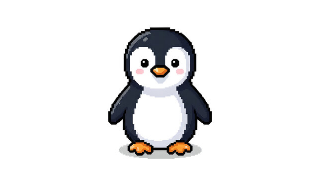 A cute, cartoonish pixel art illustration of a small penguin.
