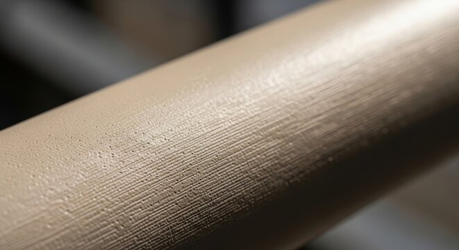 Detailed macro view of a subtly textured cylindrical surface, showcasing fine parallel ridges and a warm, neutral color.