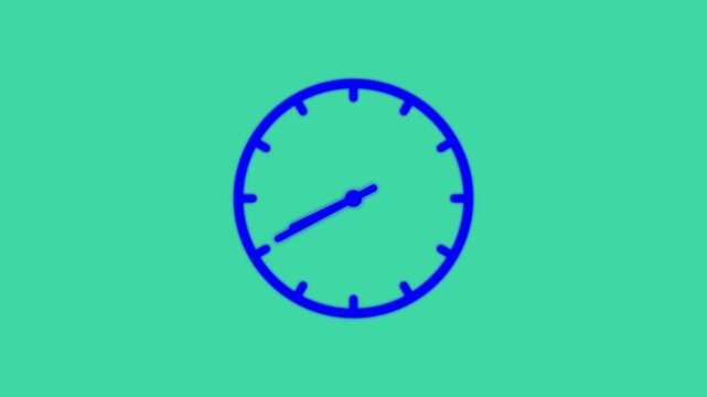 Animated blue clock on green background, time passing concept clock  blue clock vector clock, design element UI symbol.