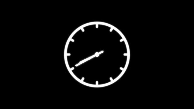 Animated clock ticking on black background, time passing concept clock ticking clock motion graphics, simple clock.