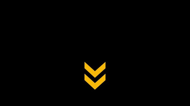 Golden chevrons animation Futuristic Led Glow Arrow Indicators modern motion on black background. 