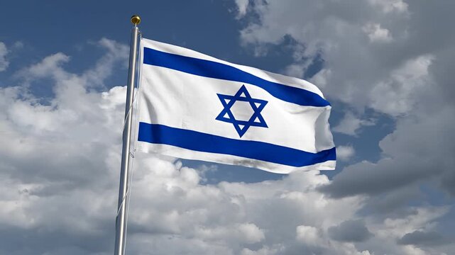 Israeli Flag Waving Proudly Against a Cloudy Sky.