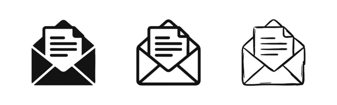 Open Envelope with Newsletter Document Icon Set