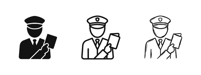 Border control and security officer icon set, man in uniform holding a passport © drawing lines