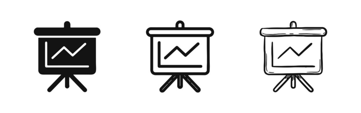 Business report and presentation board icon set, flipchart with line graph