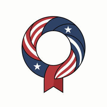 Patriotic wreath with red and blue stripes and stars memorial day