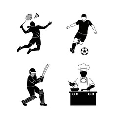 Obraz premium Set of human silhouettes doing sports and cooking activities