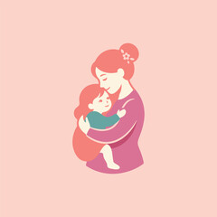 Fototapeta premium Mother holding her child in a flat style baby embrace