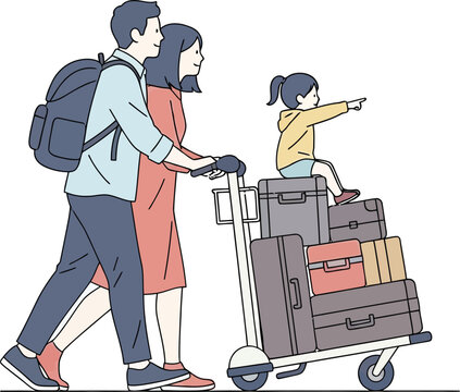 family traveling with luggage cart high quality professional