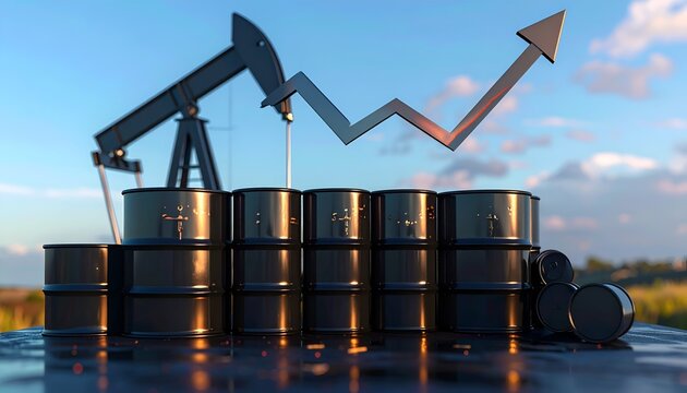 Oil Prices Skyrocketing with Crude Oil Barrels and Pumpjack