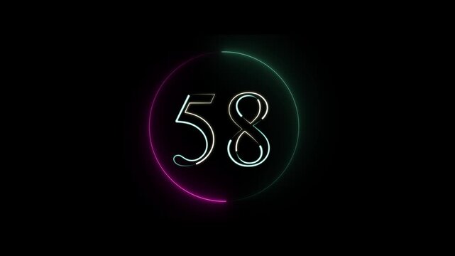 abstract 58 Number text Neon animation on black background . 