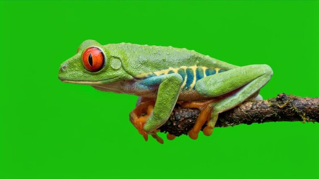 green frog isolated on green screen background for vfx projects