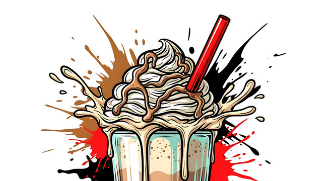 ice cream cone exploding with splashing vanilla scoops isolated on transparent background