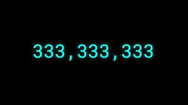 Digital counter rising from zero to 1 billion with glowing cyan text on a black background