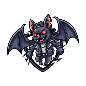 Bat Mascot Flying with Leather Jacket