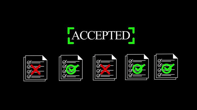 approval process flowchart with accept and reject icons in neon lighting