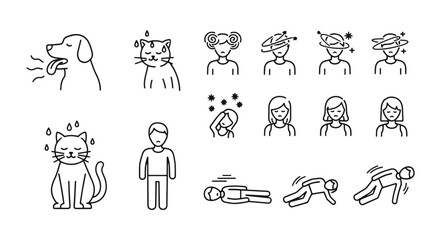 Fototapeta premium Dog Panting Cat Sweating Human Icons Extreme Heat Weather Symptoms