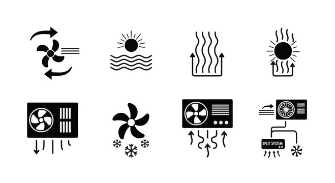 Cooling Fan and Split System Air Conditioner Icons Extreme Heat Icon