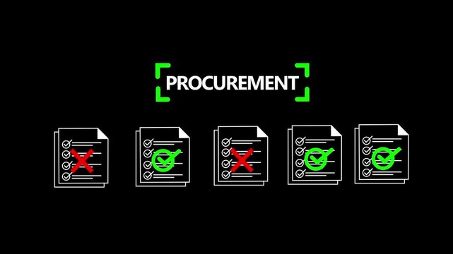 procurement process flowchart with approval and rejection stages on dark background
