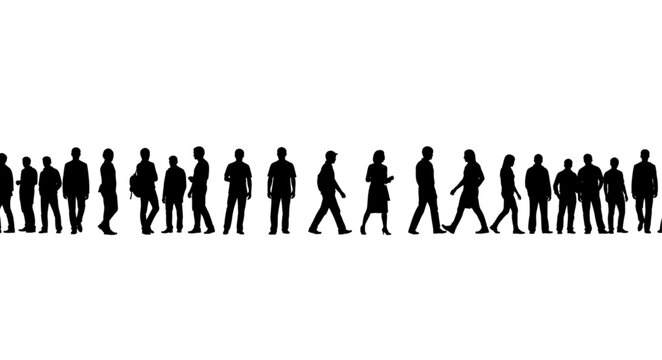 Silhouettes of people walking together.