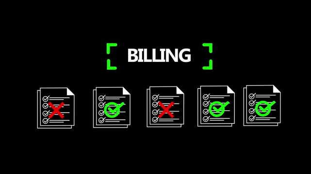 billing process flowchart with approval and rejection steps in neon lighting