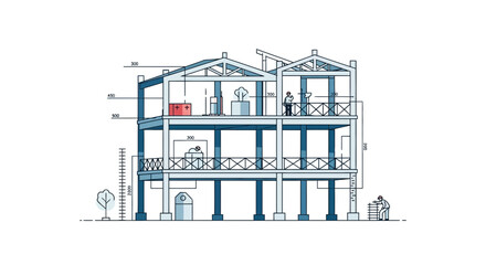 Fototapeta premium Architectural Blueprint Cross Section of Modern Building Design