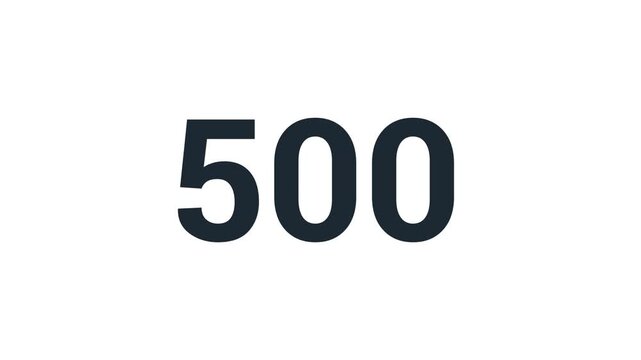Simple number counter rising from 0 to 500 on a clean white background
