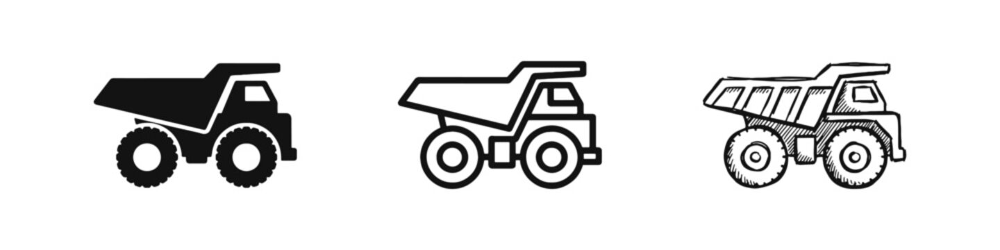 Heavy duty mining dump truck industrial vehicle icon set