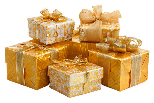 Elegant Christmas Presents Stack, isolated on a transparent background.