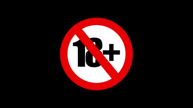 18 plus age restriction symbol on black background for adult content warning