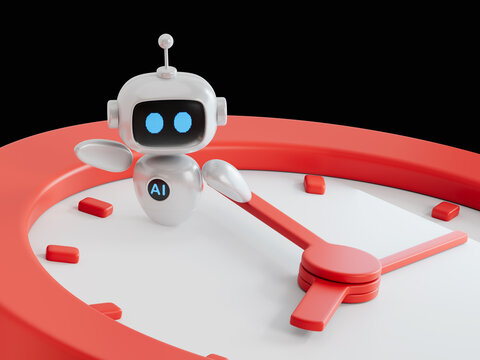 3D illustration of ai robot in a race against time.AI robot business Concept.3D rendering on black Screen for footage and clipping path.