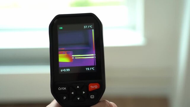 Inspection of the room using a thermal imager. Checking of heating devices for operability and heat transfer. High quality FullHD footage