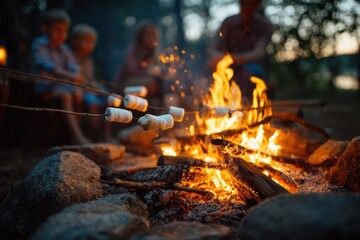 Fototapeta premium Family outdoor bonding by a warm campfire