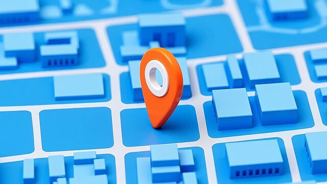 blue city map with orange location icon