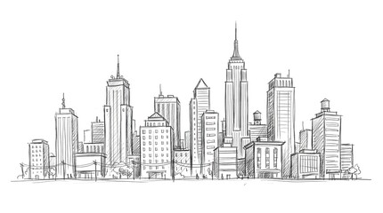 Fototapeta premium Hand-drawn cityscape sketch of iconic New York City skyline buildings
