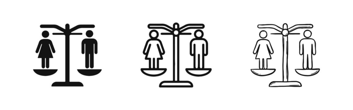 Gender Equality Balance Scale Icon Set - Women and Men Rights Justice Symbols