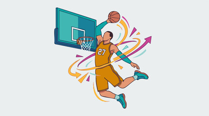 Dynamic illustration of a basketball player performing a slam dunk © ObStock