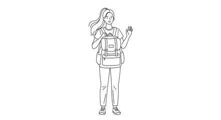 Obraz premium Sketch of a Woman with Backpack and Camera.