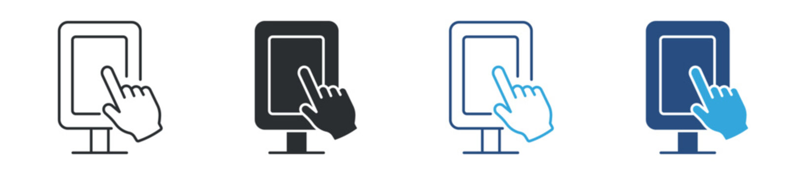 Self service kiosk icon set. touch screen terminal. customer interaction and automated service concept. vector illustration.