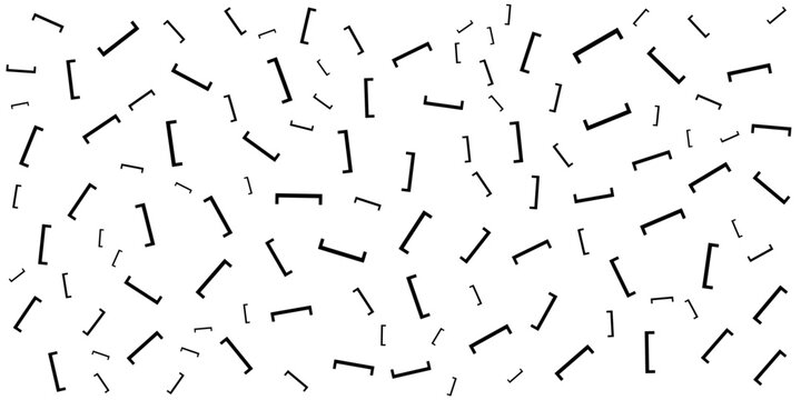 Abstract pattern of scattered black bracket symbols on white background. Vektor ini cocok untuk web, presentasi, iklan, teknologi, sport dan lain-lain