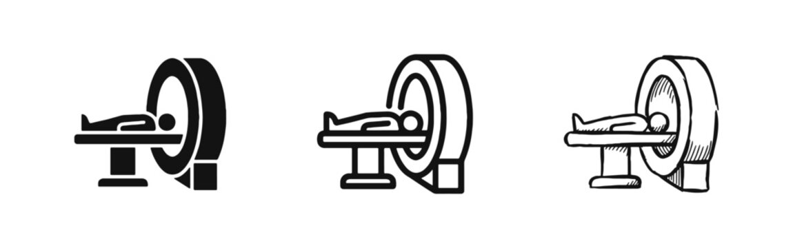 MRI Scanner Icon Set, Medical Diagnostics and CT Scan Symbol