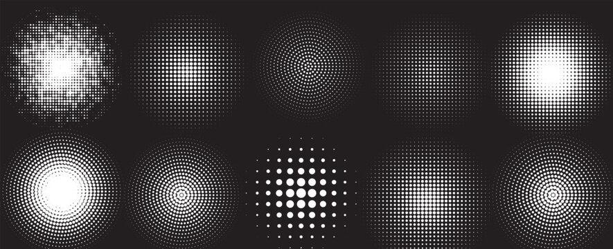 Set of white halftone dots backgrounds. vector