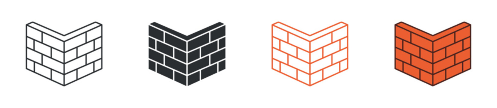 Brick wall corner icon set. masonry structure edge. construction and building corner concept. vector illustration.