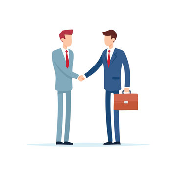 Two businessmen in suits shaking hands with briefcase formal wear white background businessmen handshake agreement business partnership collaboration briefcase greeting connection isolated