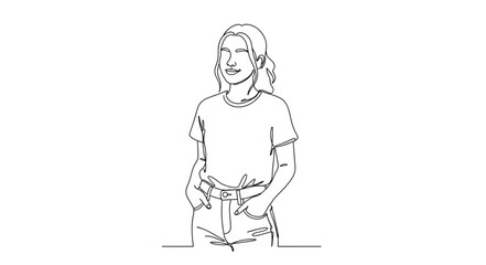 Obraz premium Sketch of a young woman standing with hands in pockets.
