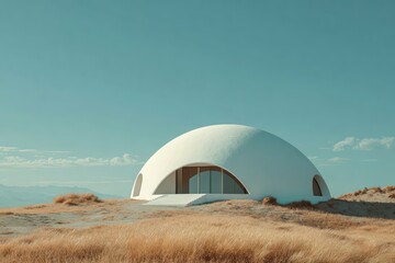 Fototapeta premium Innovative modern dome house under clear sky